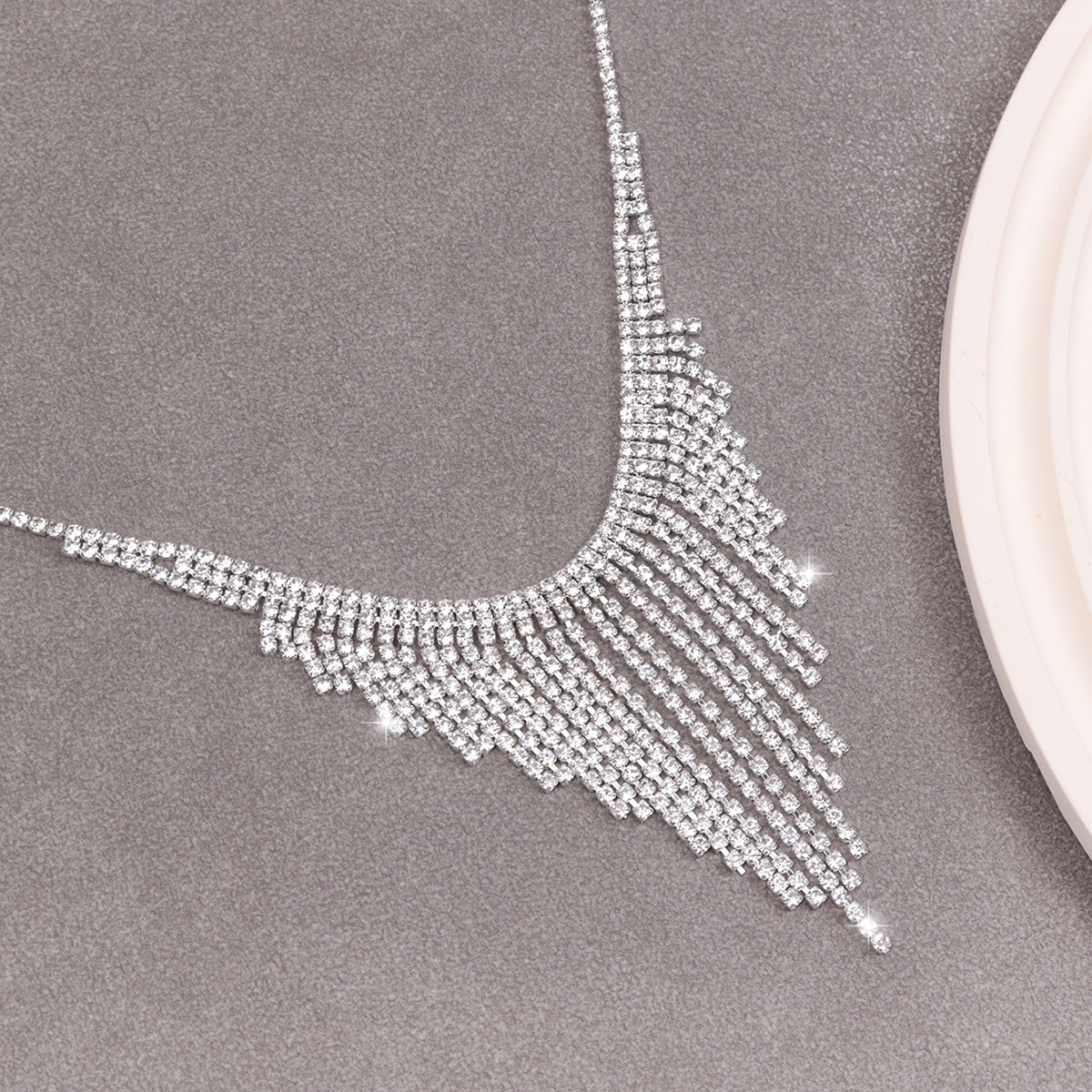 Women Crystal Rhinestone Jewelry Set With Waterfall Necklace and Drop Earrings